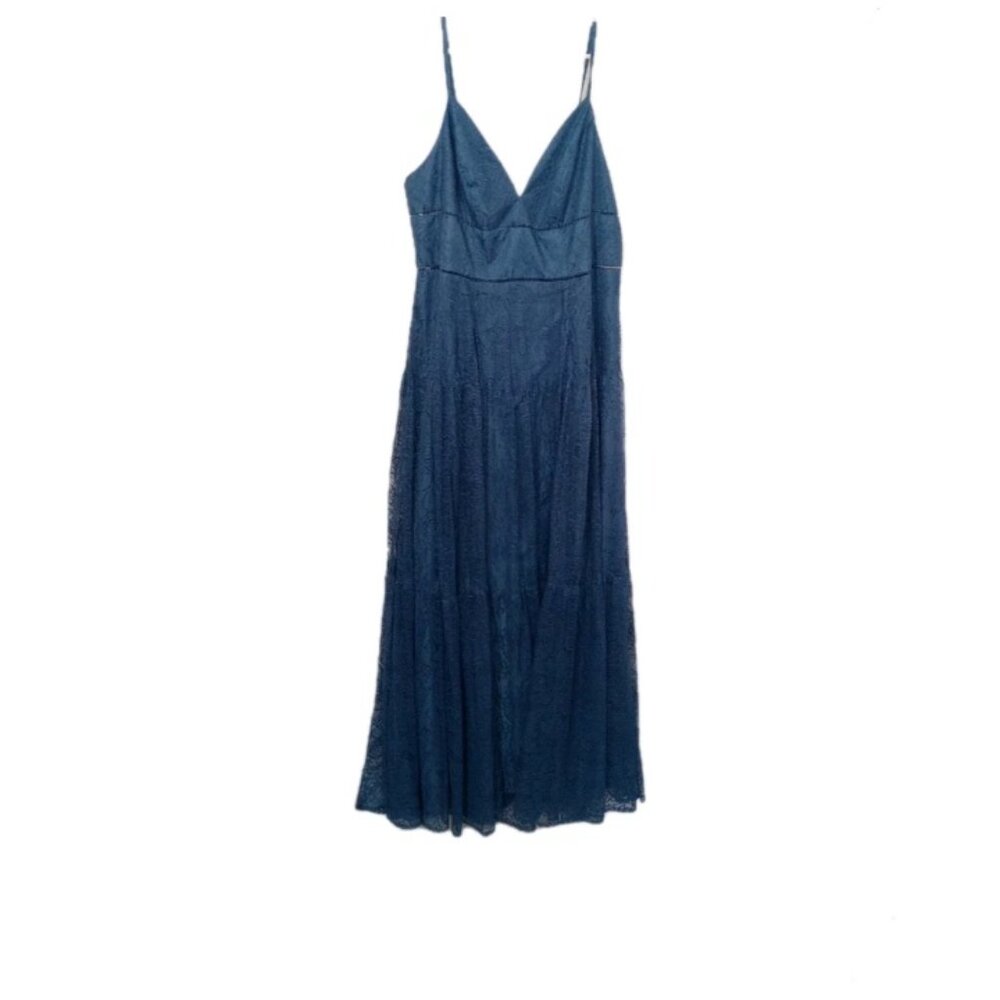 NWT DB Studio Lace A-Line Gown 16 Blue Floor Length V-Neck Formal Prom Wedding - Picture 4 of 15